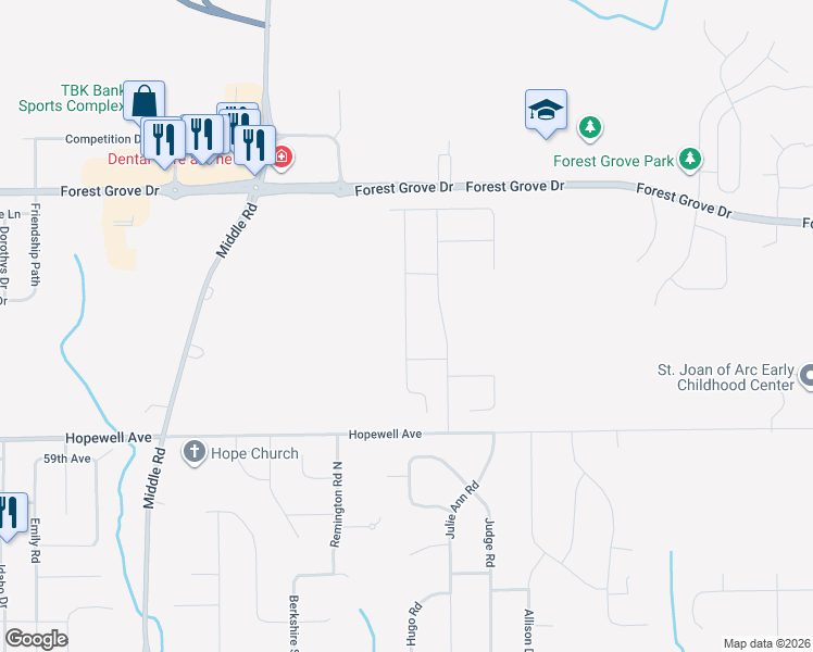 map of restaurants, bars, coffee shops, grocery stores, and more near Hopewell Avenue in Bettendorf