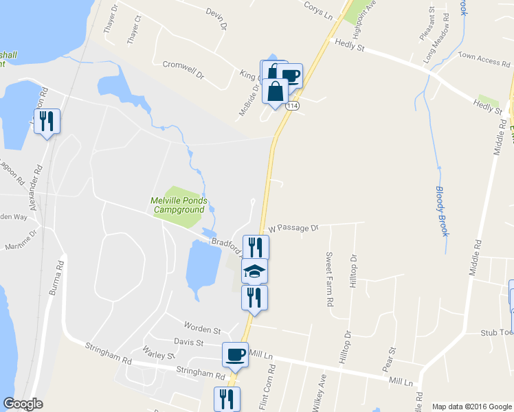 map of restaurants, bars, coffee shops, grocery stores, and more near 29 Leland Point Drive in Portsmouth