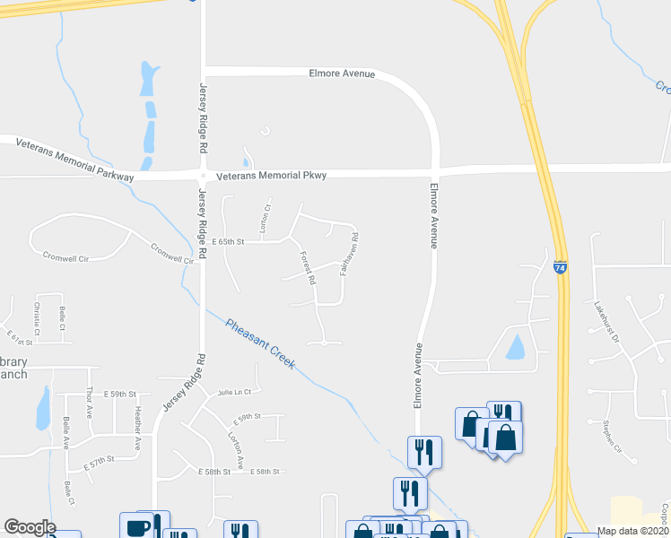 map of restaurants, bars, coffee shops, grocery stores, and more near 2923 East 64th Street in Davenport