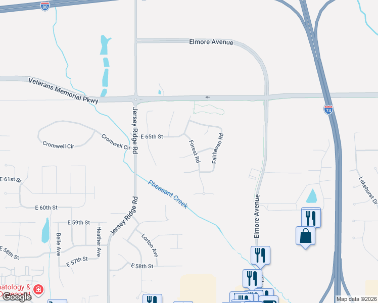 map of restaurants, bars, coffee shops, grocery stores, and more near 2905 East 64th Street in Davenport