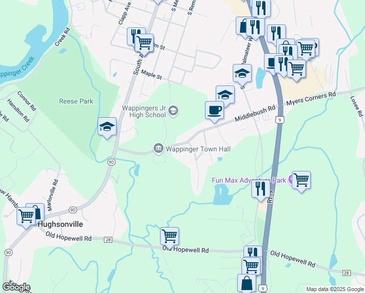 map of restaurants, bars, coffee shops, grocery stores, and more near 26 Middlebush Road in Wappingers Falls