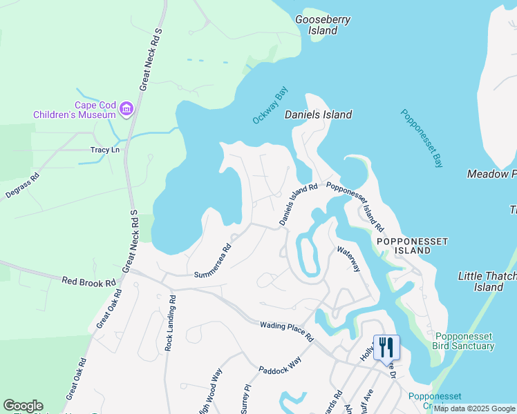 map of restaurants, bars, coffee shops, grocery stores, and more near 103 Summersea Road in Mashpee