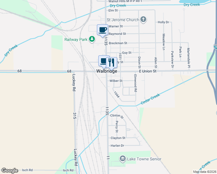 map of restaurants, bars, coffee shops, grocery stores, and more near 103 Cedar Court in Walbridge