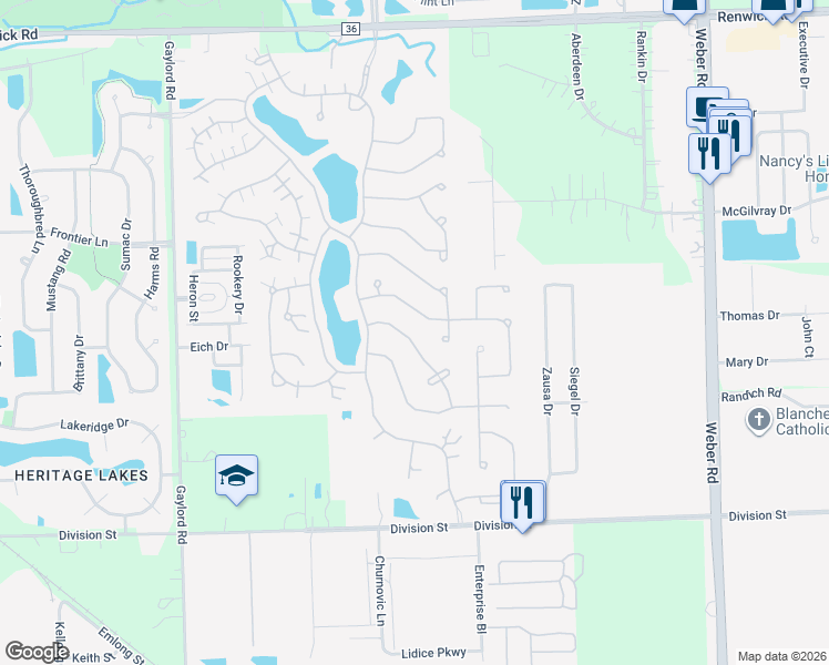 map of restaurants, bars, coffee shops, grocery stores, and more near 21250 Brush Lake Drive in Crest Hill