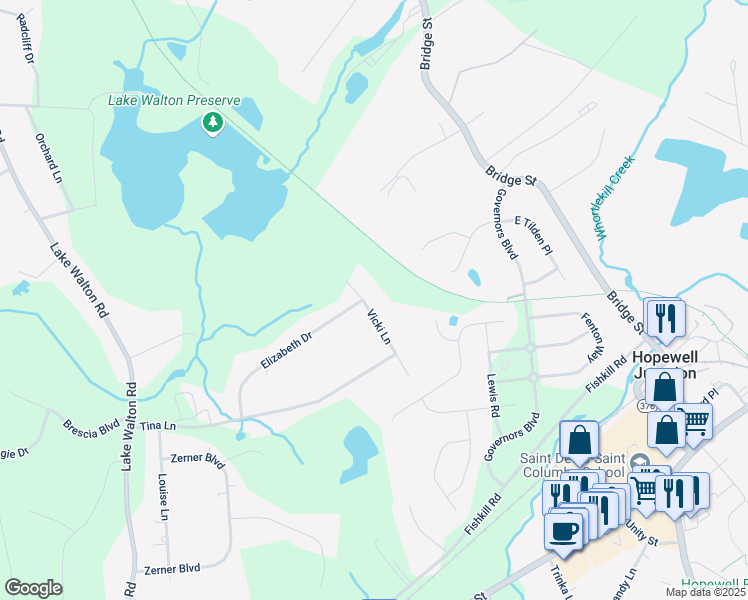 map of restaurants, bars, coffee shops, grocery stores, and more near 117 Vicki Lane in Hopewell Junction