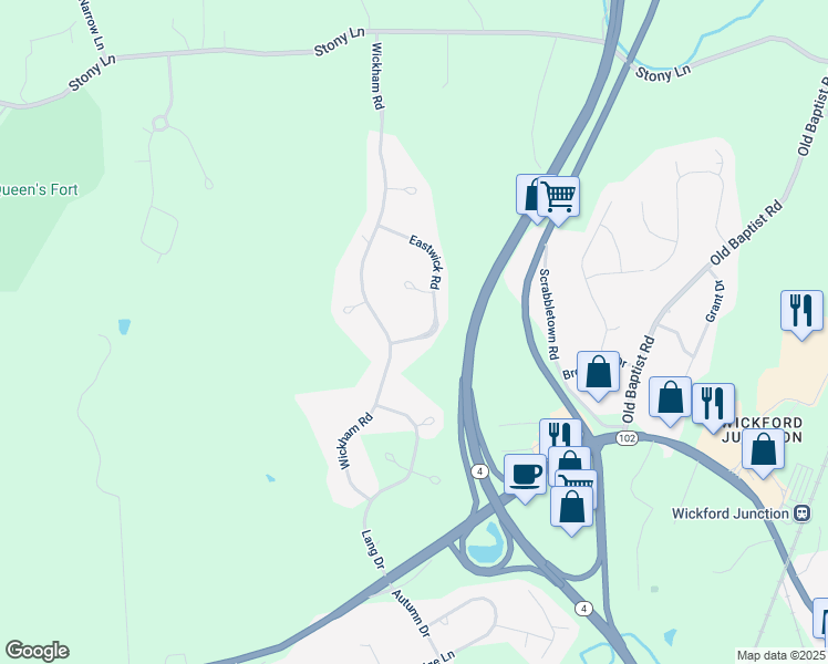 map of restaurants, bars, coffee shops, grocery stores, and more near 26 Eastwick Road in North Kingstown