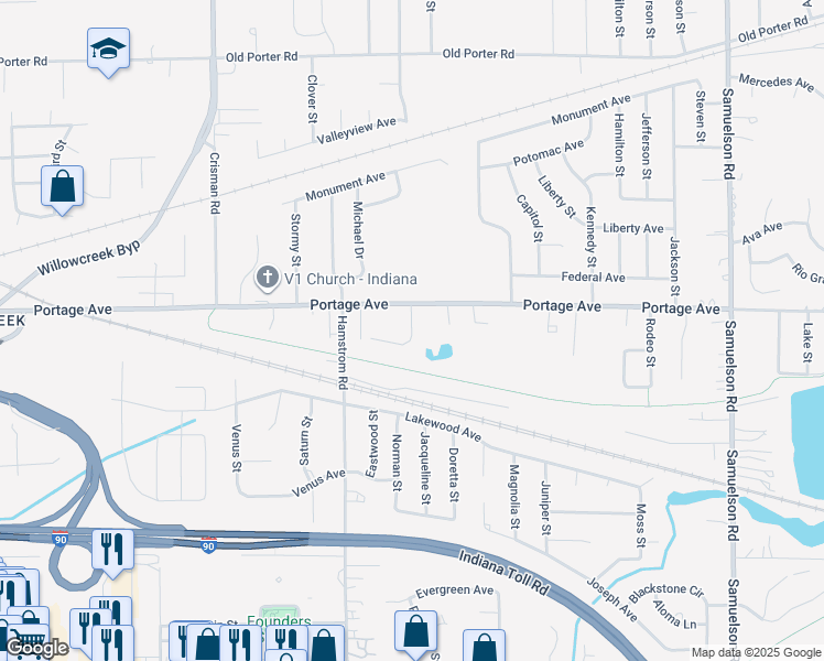 map of restaurants, bars, coffee shops, grocery stores, and more near 2200 Windwood in Portage
