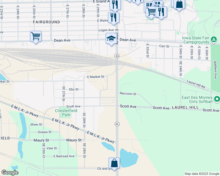 map of restaurants, bars, coffee shops, grocery stores, and more near 243 Southeast 29th Court in Des Moines