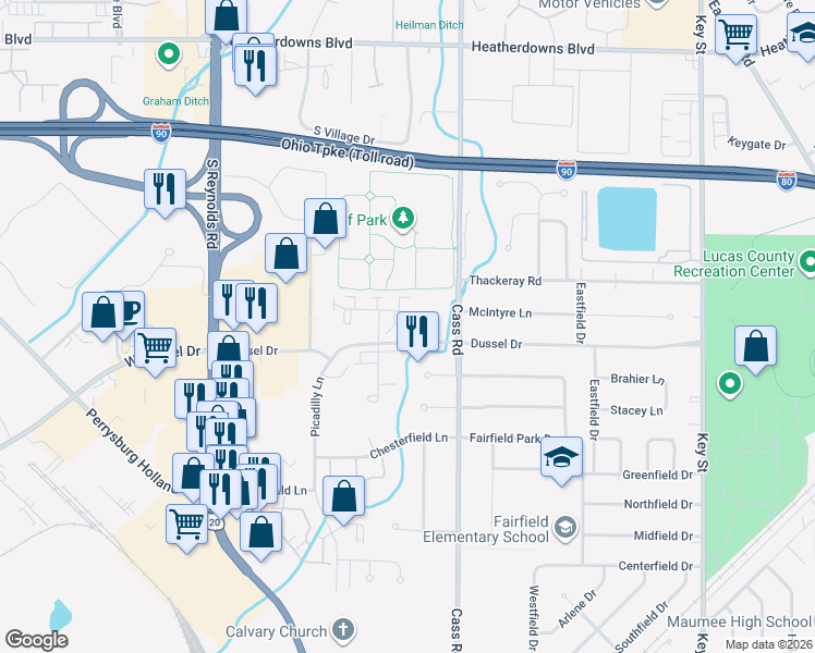 map of restaurants, bars, coffee shops, grocery stores, and more near 1901 Somerville Court in Maumee