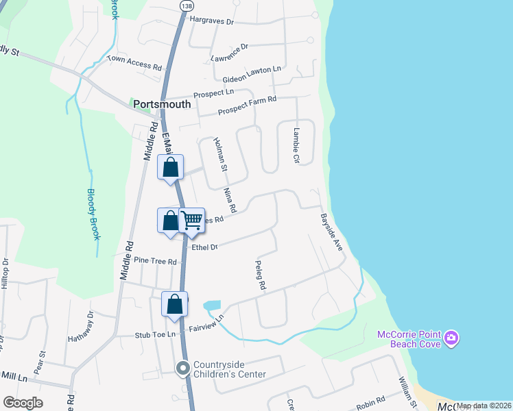 map of restaurants, bars, coffee shops, grocery stores, and more near 111 Lepes Road in Portsmouth