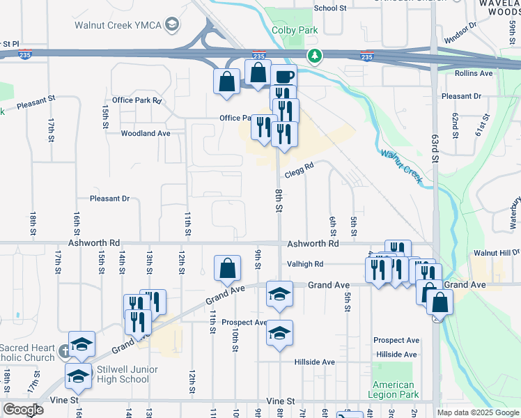 map of restaurants, bars, coffee shops, grocery stores, and more near 1020 8th Street in West Des Moines
