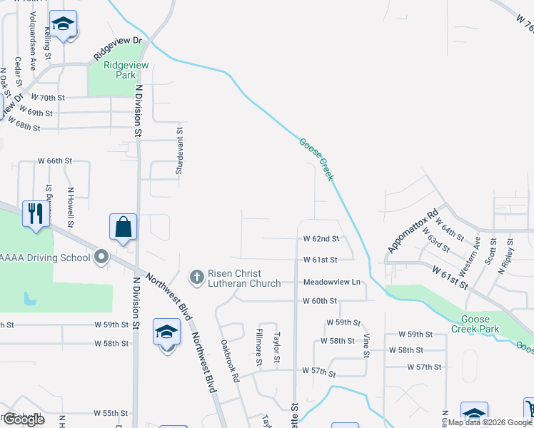 map of restaurants, bars, coffee shops, grocery stores, and more near 1338 West 63rd Street in Davenport