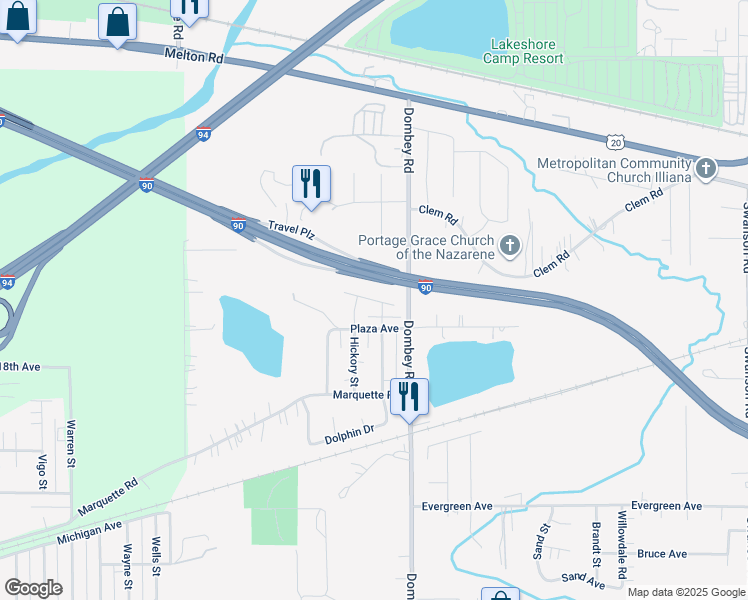 map of restaurants, bars, coffee shops, grocery stores, and more near 5193 Rachel Avenue in Portage