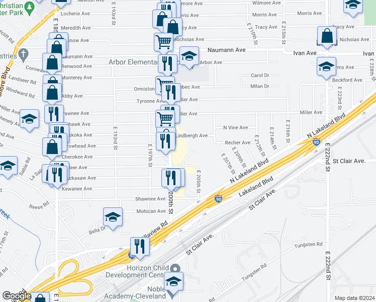 map of restaurants, bars, coffee shops, grocery stores, and more near 1 Gateway in Euclid