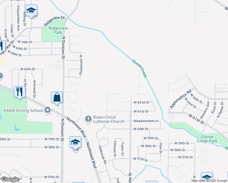 map of restaurants, bars, coffee shops, grocery stores, and more near 1338 West 63rd Street in Davenport