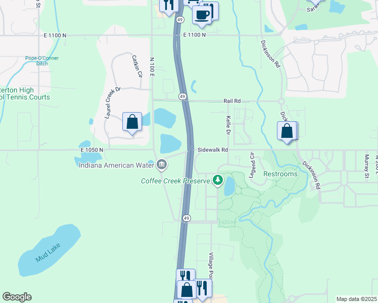 map of restaurants, bars, coffee shops, grocery stores, and more near 1569 Calumet Road in Chesterton