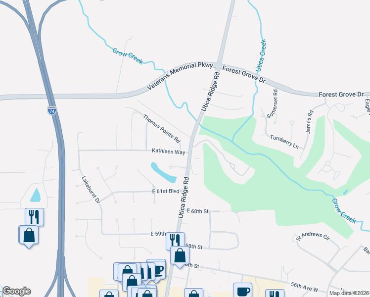 map of restaurants, bars, coffee shops, grocery stores, and more near 4034 Kathleen Way in Davenport