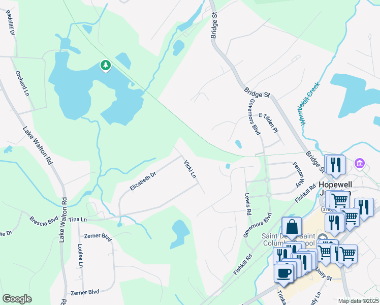 map of restaurants, bars, coffee shops, grocery stores, and more near 117 Vicki Lane in Hopewell Junction