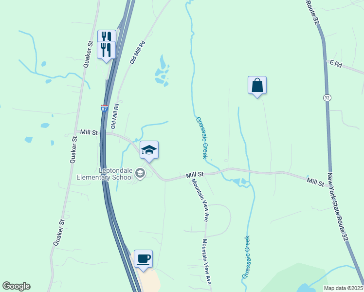 map of restaurants, bars, coffee shops, grocery stores, and more near 87 Mill Street in Wallkill