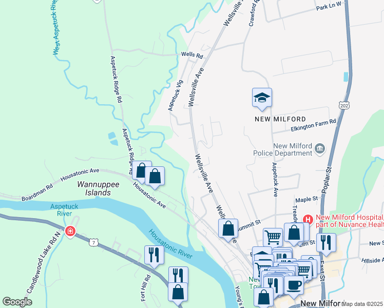 map of restaurants, bars, coffee shops, grocery stores, and more near 151 Wellsville Avenue in New Milford
