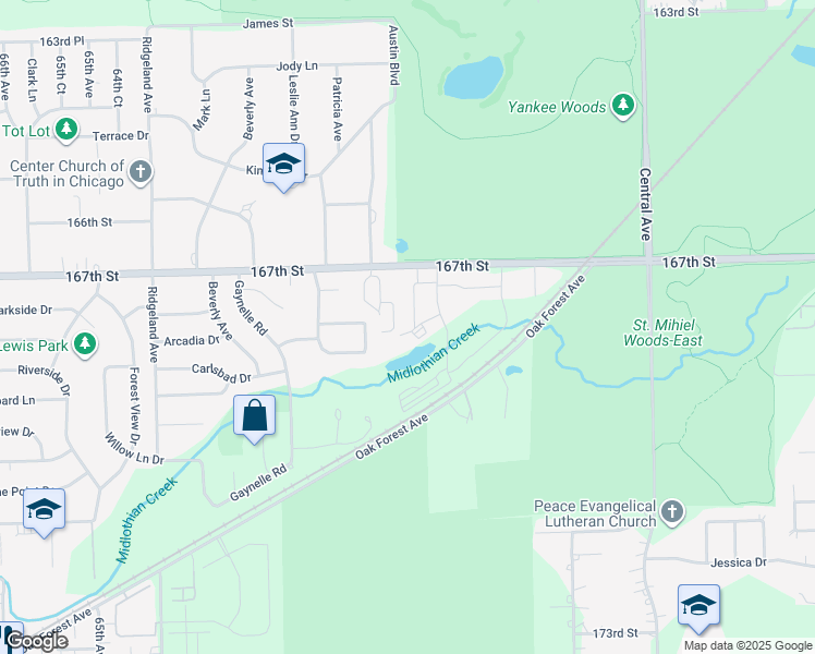 map of restaurants, bars, coffee shops, grocery stores, and more near 5964 Lakeside Place in Tinley Park