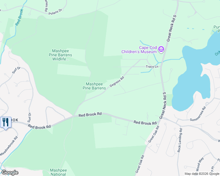 map of restaurants, bars, coffee shops, grocery stores, and more near 96 Degrass Road in Mashpee