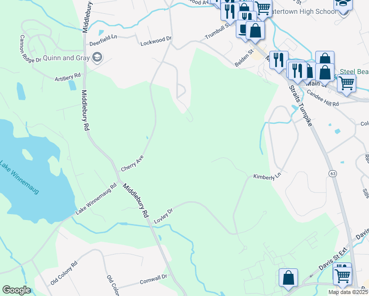 map of restaurants, bars, coffee shops, grocery stores, and more near 465 Cherry Avenue in Watertown