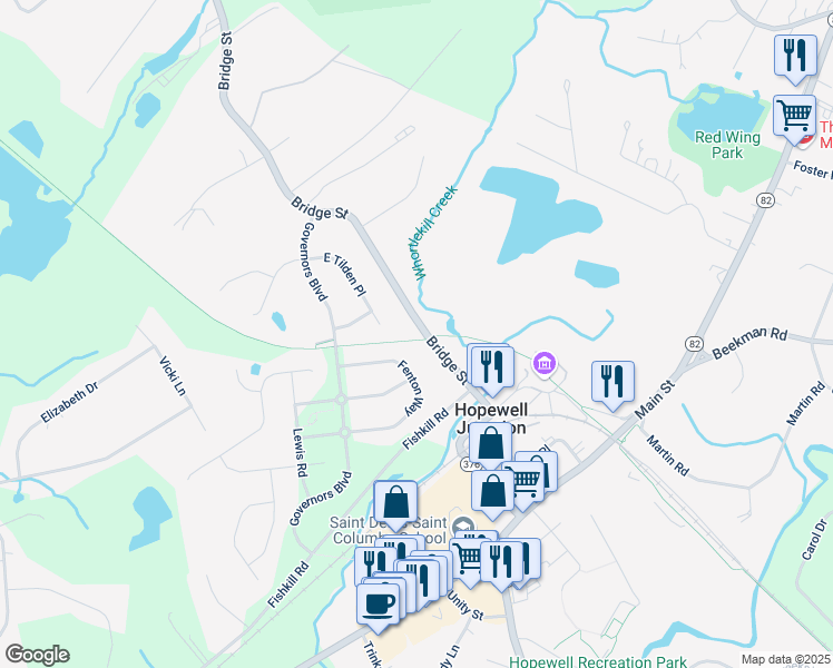 map of restaurants, bars, coffee shops, grocery stores, and more near 100 Fenton Way in Hopewell Junction