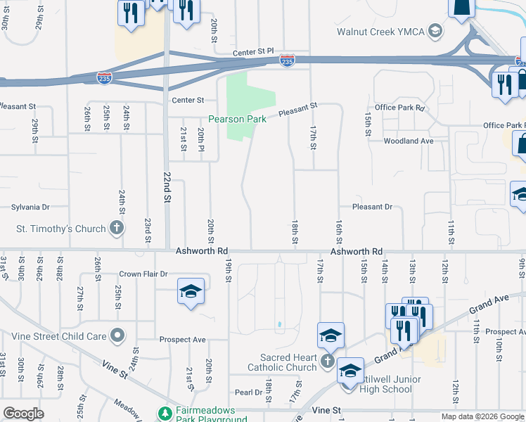 map of restaurants, bars, coffee shops, grocery stores, and more near 1035 19th Street in West Des Moines