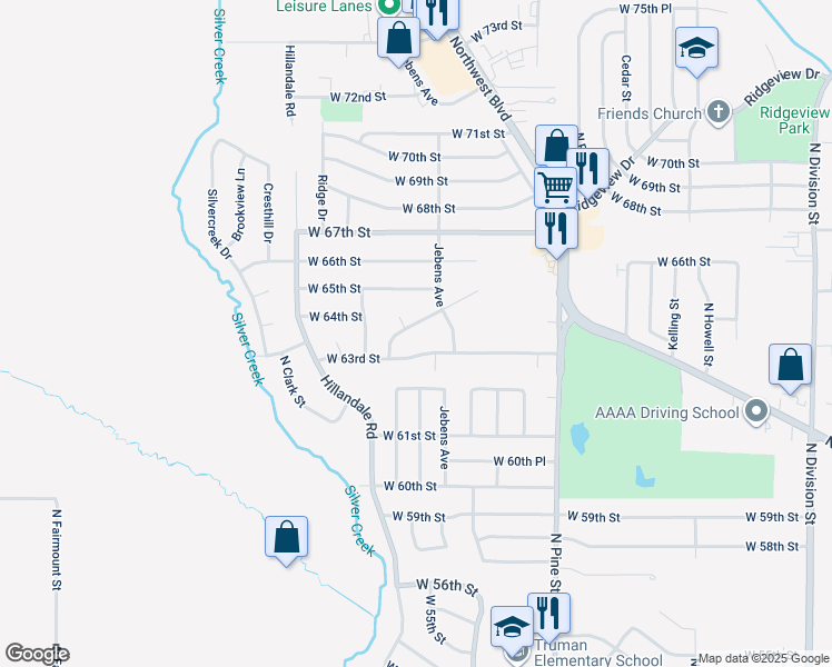 map of restaurants, bars, coffee shops, grocery stores, and more near 2820 West 63rd Street in Davenport