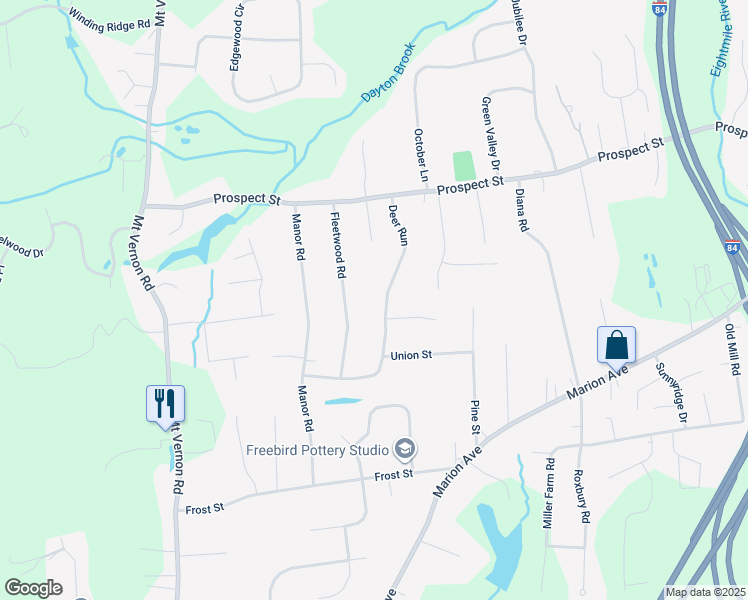 map of restaurants, bars, coffee shops, grocery stores, and more near 69 Fleetwood Road in Southington