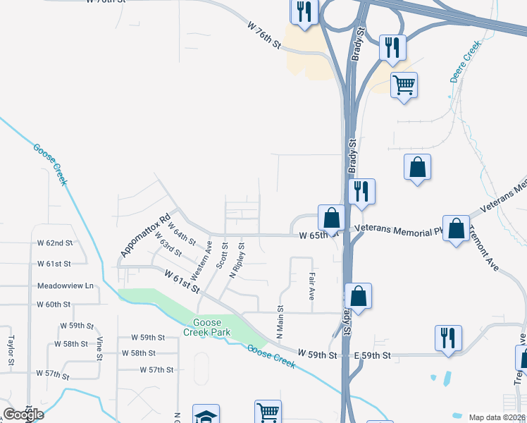 map of restaurants, bars, coffee shops, grocery stores, and more near 6537 North Harrison Street in Davenport