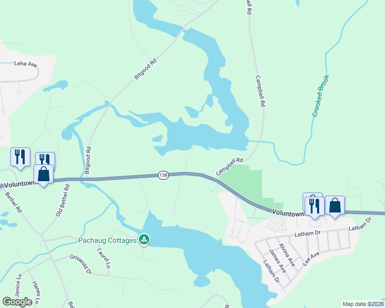 map of restaurants, bars, coffee shops, grocery stores, and more near 980 Voluntown Road in Griswold