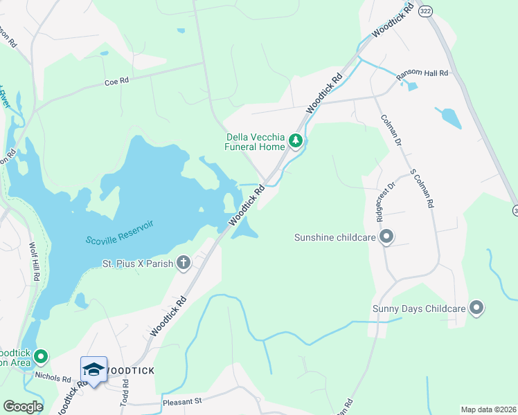 map of restaurants, bars, coffee shops, grocery stores, and more near 638 Woodtick Road in Wolcott