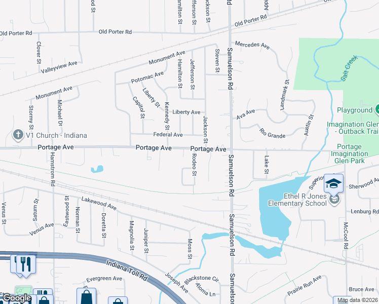 map of restaurants, bars, coffee shops, grocery stores, and more near 6644 Spurr Avenue in Portage