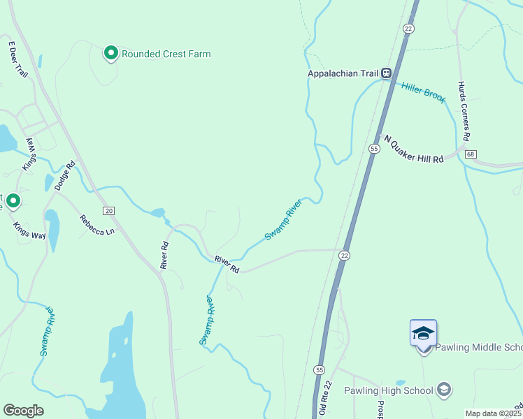 map of restaurants, bars, coffee shops, grocery stores, and more near 63 River Road in Pawling