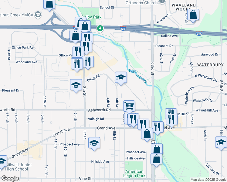 map of restaurants, bars, coffee shops, grocery stores, and more near 1029 6th Street in West Des Moines