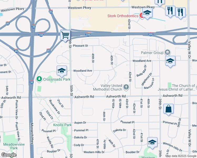 map of restaurants, bars, coffee shops, grocery stores, and more near 4818 Cedar Drive in West Des Moines