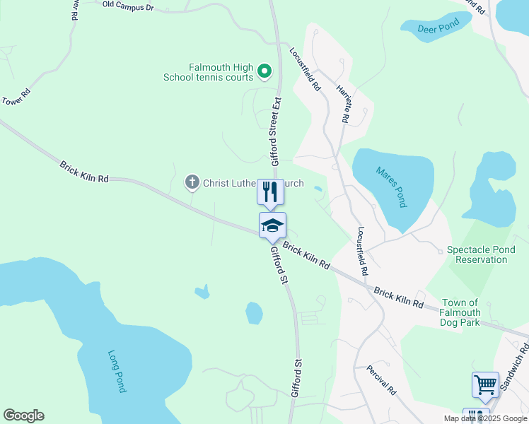 map of restaurants, bars, coffee shops, grocery stores, and more near 800 Gifford Street Extension in Falmouth