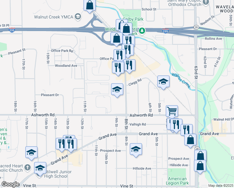 map of restaurants, bars, coffee shops, grocery stores, and more near 1020 8th Street in West Des Moines