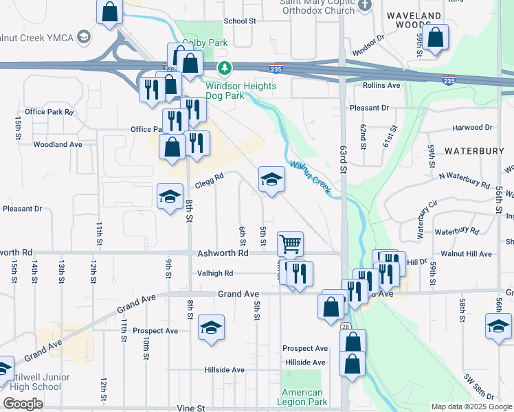 map of restaurants, bars, coffee shops, grocery stores, and more near 1110 5th Street in West Des Moines