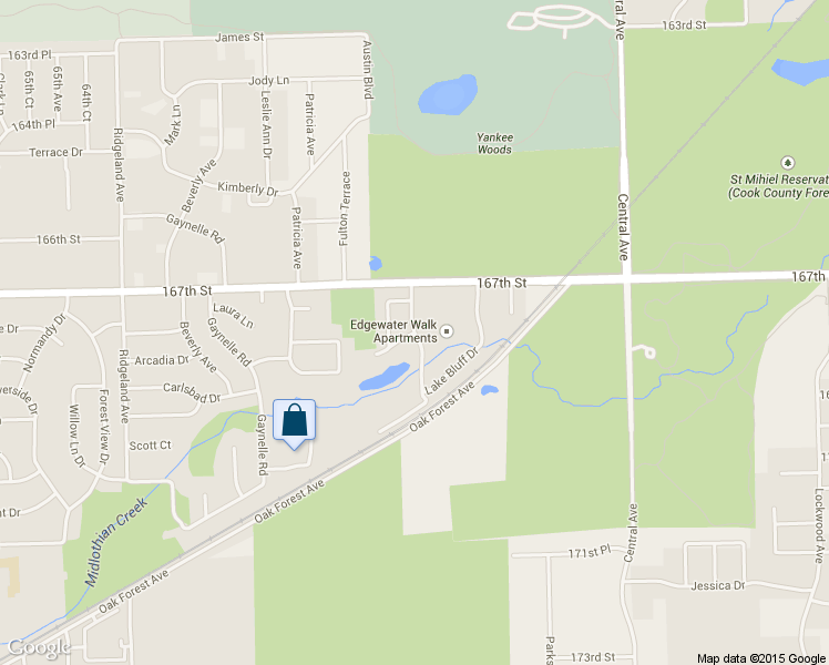 map of restaurants, bars, coffee shops, grocery stores, and more near 16719 Lakewood Drive in Tinley Park
