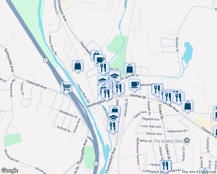 map of restaurants, bars, coffee shops, grocery stores, and more near in Waterbury