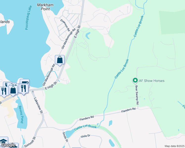 map of restaurants, bars, coffee shops, grocery stores, and more near 801 Lake Vista Drive in East Hampton