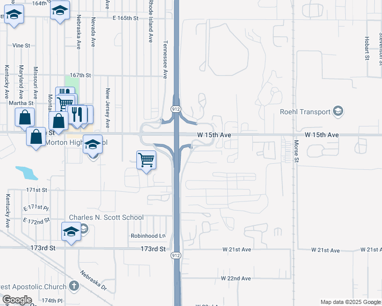 map of restaurants, bars, coffee shops, grocery stores, and more near Cline Avenue in Gary