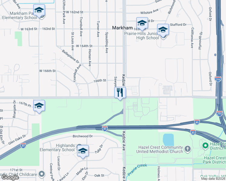 map of restaurants, bars, coffee shops, grocery stores, and more near 16608 Sawyer Avenue in Markham