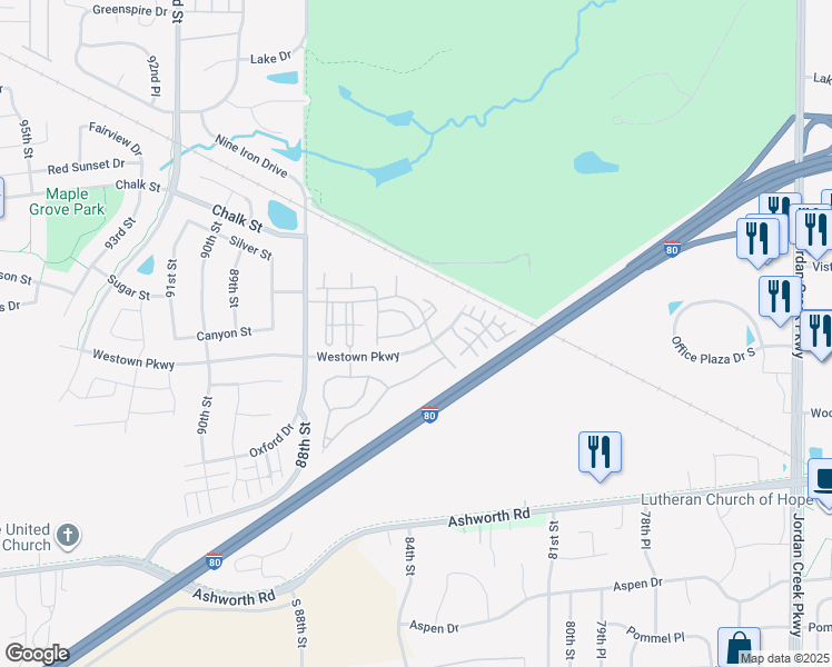 map of restaurants, bars, coffee shops, grocery stores, and more near in West Des Moines