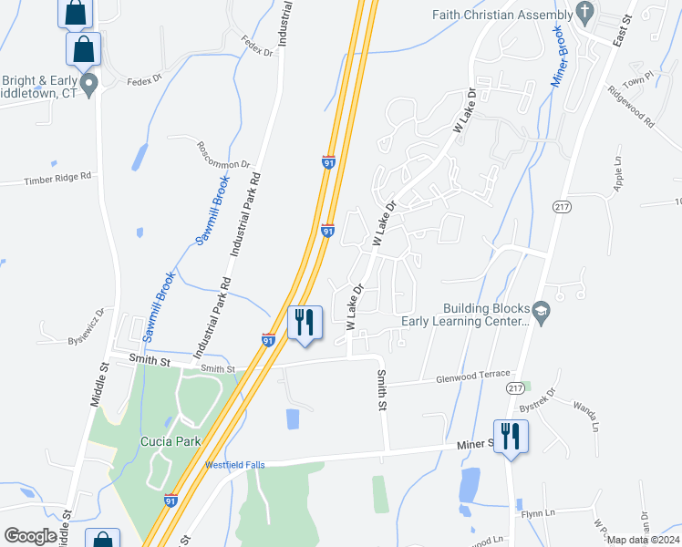 map of restaurants, bars, coffee shops, grocery stores, and more near 156 Carriage Crossing Lane in Middletown