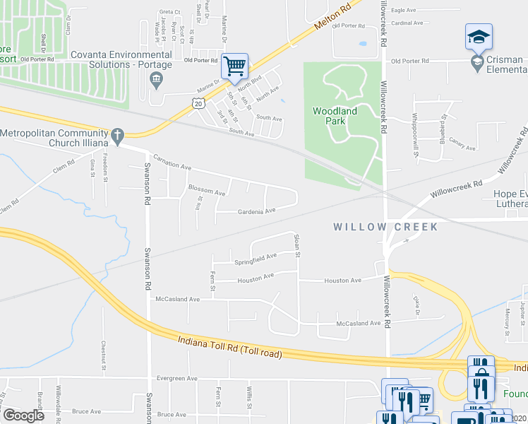 map of restaurants, bars, coffee shops, grocery stores, and more near 5751 Gardenia Avenue in Portage