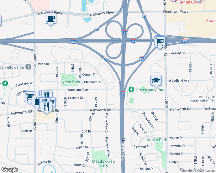 map of restaurants, bars, coffee shops, grocery stores, and more near 1157 Prairie View Drive in West Des Moines